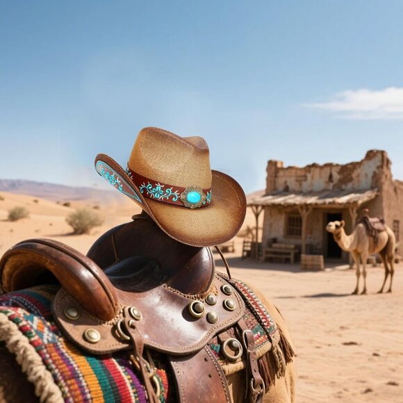 Straw Cowboy Hat Wide Brim Sun Protection Unisex Western Festival Accessory main image 4